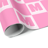 Trendy roze monogram geruit initiaal cadeaupapier (Rol Hoek)
