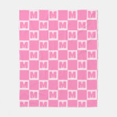 Trendy Roze Monogram Geruite Initiaal Fleece Deken (Voorkant)