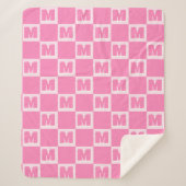 Trendy Roze Monogram Geruite Initiaal Sherpa Deken (Voorkant)
