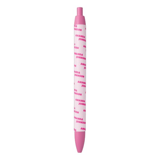 Trendy Roze Monogram Script Naam Patroon  Zwarte Inkt Pen (Voorkant Verticaal)