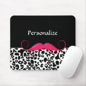 Trendy Roze Mustache Girly Leopard Print met naam Muismat (Met muis)