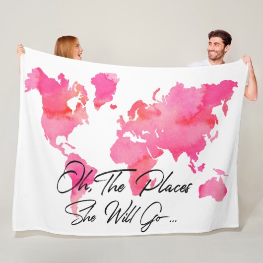Trendy roze Oh, de plaatsen waar ze gaat reizen Fleece Deken (In situ)