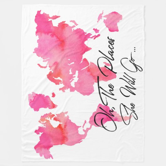Trendy roze Oh, de plaatsen waar ze gaat reizen Fleece Deken (Voorkant)
