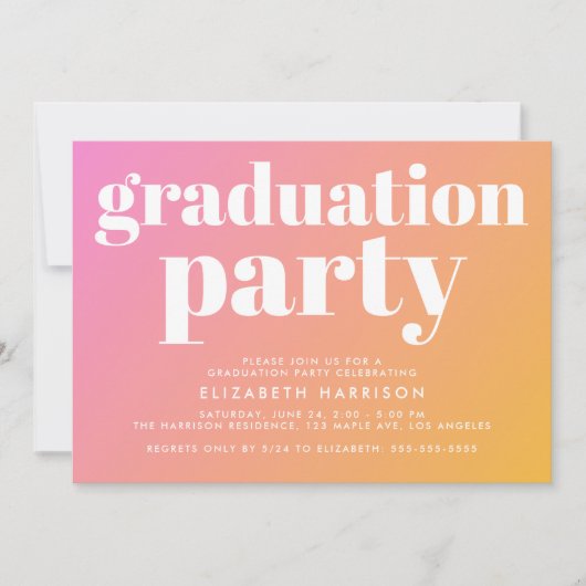 Trendy roze Oranje afstudeerfeest Kaart (Voorkant)