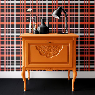 Trendy roze, oranje en zwarte Halloween-kartelruit Behang