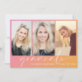 Trendy roze-oranje foto afstudeerfeest kaart (Voorkant)