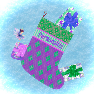 Trendy roze Paarse groen gepersonaliseerde kerst Grote Kerstsok