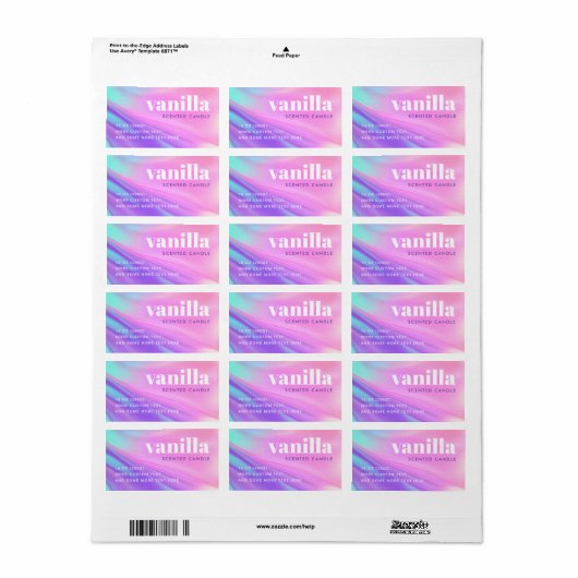 Trendy roze paarse pastelgradiënt product etiket (Full Sheet)