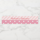 Trendy roze polka dot strepen patroon waterfles etiket (Enkel label)