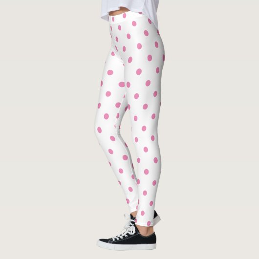 Trendy roze poolpuntenpatroon op witte retro leggings (Links)