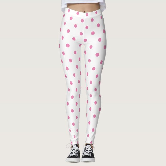Trendy roze poolpuntenpatroon op witte retro leggings (Voorkant)
