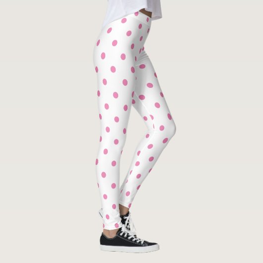 Trendy roze poolpuntenpatroon op witte retro leggings (Rechts)