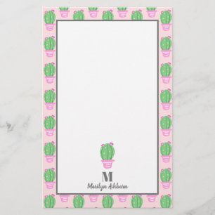 Trendy Roze Potted Cactus   Gepersonaliseerd Briefpapier