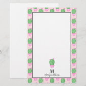 Trendy Roze Potted Cactus | Gepersonaliseerd Briefpapier (Voorkant / Achterkant)