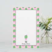 Trendy Roze Potted Cactus | Gepersonaliseerd Briefpapier (Staand voorkant)