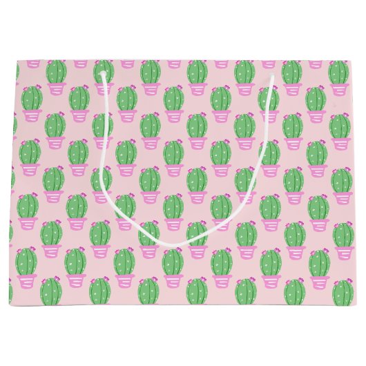 Trendy Roze Potted Cactus Pattern Groot Cadeauzakje (Voorkant)