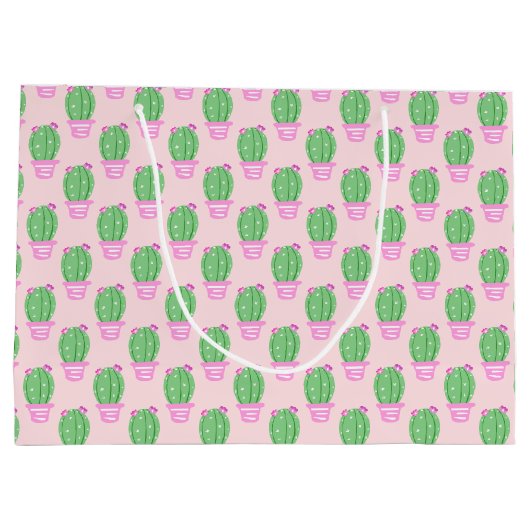 Trendy Roze Potted Cactus Pattern Groot Cadeauzakje (Achterkant)