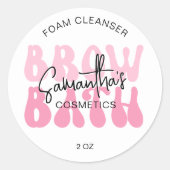 Trendy Roze Retro Font Wenkbrauwen Foam Cleanser Ronde Sticker (Voorkant)