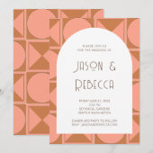 Trendy roze retro geometrisch alles in één bruilof kaart (Voorkant / Achterkant)