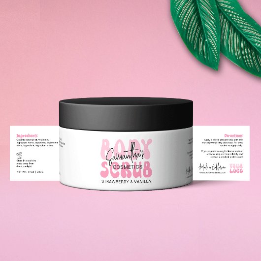 Trendy Roze Retro Logo Sugar Body Scrub Pot Label Waterfles Etiket