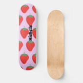 Trendy roze & rode aardbei patroon gepersonaliseer persoonlijk skateboard (Voorkant)