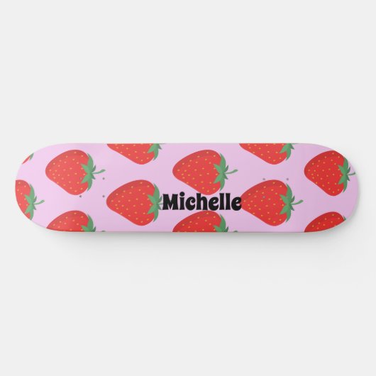 Trendy roze & rode aardbei patroon gepersonaliseer persoonlijk skateboard (Horizontaal)