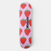 Trendy roze & rode aardbei patroon gepersonaliseer persoonlijk skateboard (Voorkant)