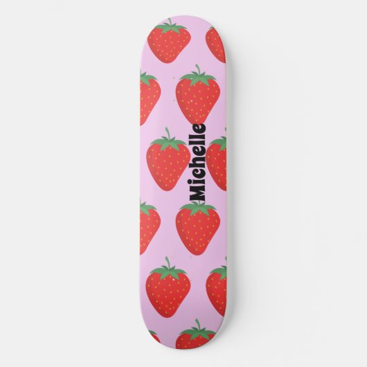 Trendy roze & rode aardbei patroon gepersonaliseer persoonlijk skateboard (Voorkant)