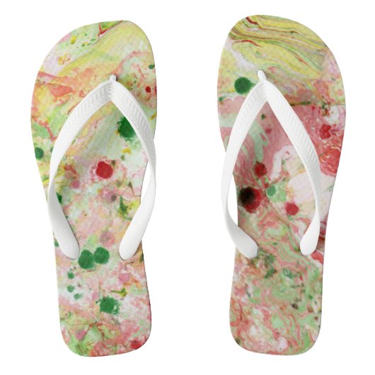 Trendy Roze Rood Geel Groen Modern Abstract Teenslippers (Voetbed)