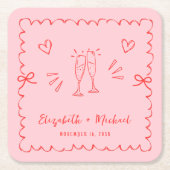 Trendy Roze Rood Wavy Lijst bruiloft Kartonnen Onderzetters (Voorkant)