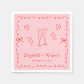 Trendy Roze Rood Wavy Lijst bruiloft Servet (Voorkant)