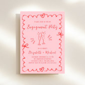 Trendy Roze Rood Wavy Lijst Engagement Party Kaart