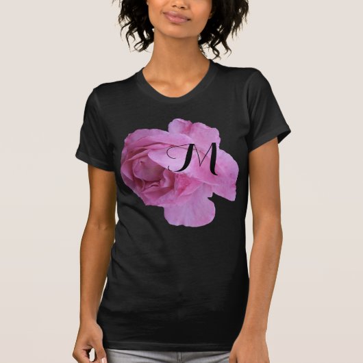 Trendy roze roos bloem zwart M monogram aanpassen T-shirt (Voorkant)