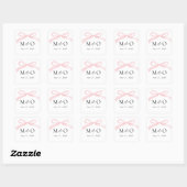 Trendy Roze Roos Lint Waterverf Monogram Bruiloft Vierkante Sticker (Vel)