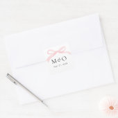 Trendy Roze Roos Lint Waterverf Monogram Bruiloft Vierkante Sticker (Envelop)