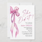 Trendy Roze Rose Bow Ribbon FOTO Afstudeerfeest Kaart (Voorkant)