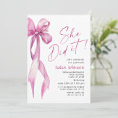 Trendy Roze Rose Bow Ribbon FOTO Afstudeerfeest Kaart (Staand voorkant)