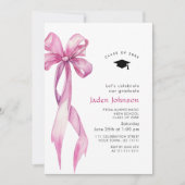 Trendy Roze Rose Bow Ribbon FOTO Afstudeerfeest Kaart (Voorkant)