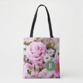 Trendy Roze Rose Floral Monogram Design Tote Bag (Voorkant)