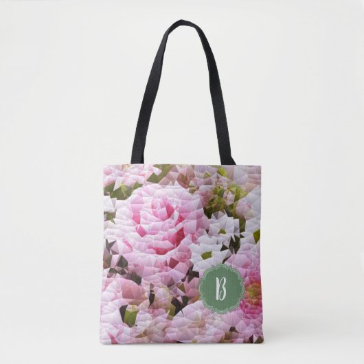 Trendy Roze Rose Floral Monogram Design Tote Bag (Voorkant)