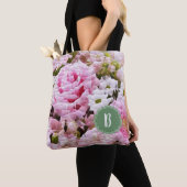 Trendy Roze Rose Floral Monogram Design Tote Bag (Dichtbij)
