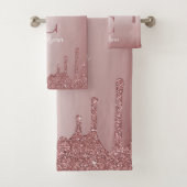 Trendy Roze Rose Gold Glitter Sparkle Drips Bad Handdoek (Insitu)