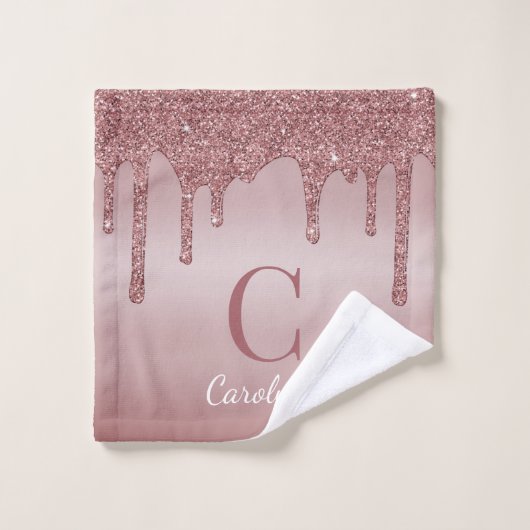 Trendy Roze Rose Gold Glitter Sparkle Drips Bad Handdoek (Wasdoekje)
