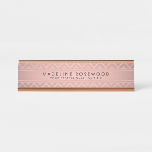 Trendy Roze Rose Goud Chevron Modern Monogrammed Bureau Naambordje (Voorkant)