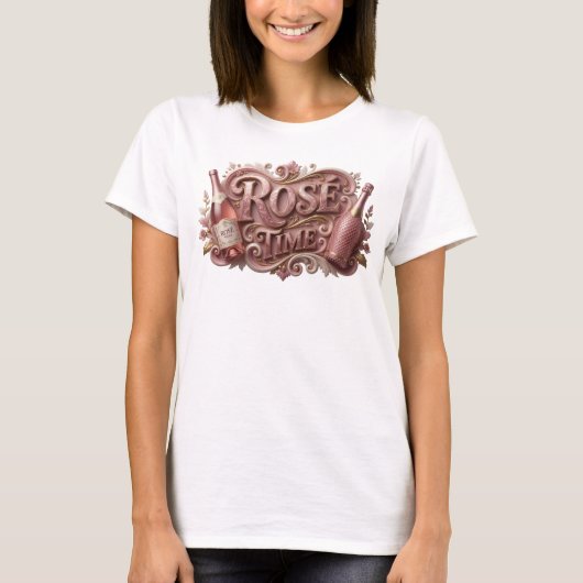 Trendy Roze ROSE TIME Slogan T-shirt (Voorkant)