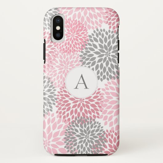 Trendy roze roze bloemen met monogram Case-Mate iPhone case (Achterkant)