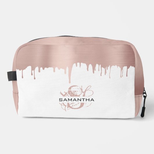 Trendy Roze Roze Gouden Metallic Druppels Monogram Toilettasje (Voorkant)