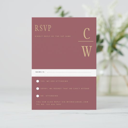 Trendy Roze Roze Gouden Trouw RSVP (Staand voorkant)