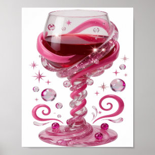 Trendy Roze ROZE WIJNGLAS Artistiek Motief Poster