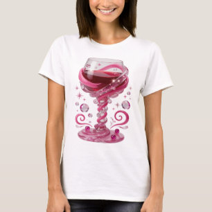 Trendy Roze ROZE WIJNGLAS Artistiek Motief T-shirt